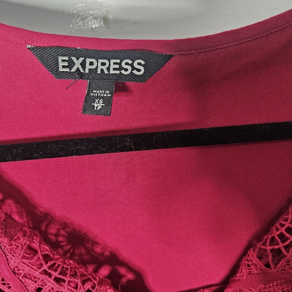 Express Raspberry Red Embroidered Chest W/Tassel Drawstring Shift Dress Sz XS - Picture 5 of 10